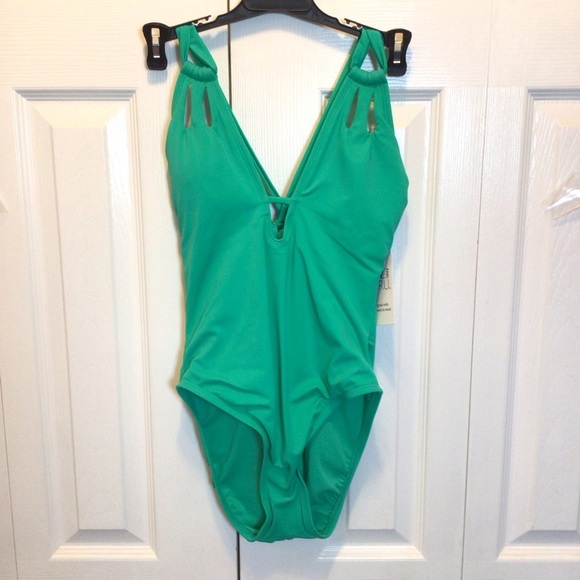 Time And Tru Womens Green Keyhole Cutout One Piece Swimsuit size XS (0-2) - Picture 5 of 9